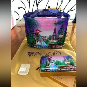 Anuschka “Paris Sunrise” Large Shoulder Tote & Matching Wallet — NEW